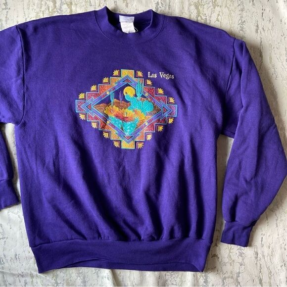 Southwestern Aztec oversized vintage Las Vegas Crewneck sweatshirt Y2K cactus - Picture 2 of 10